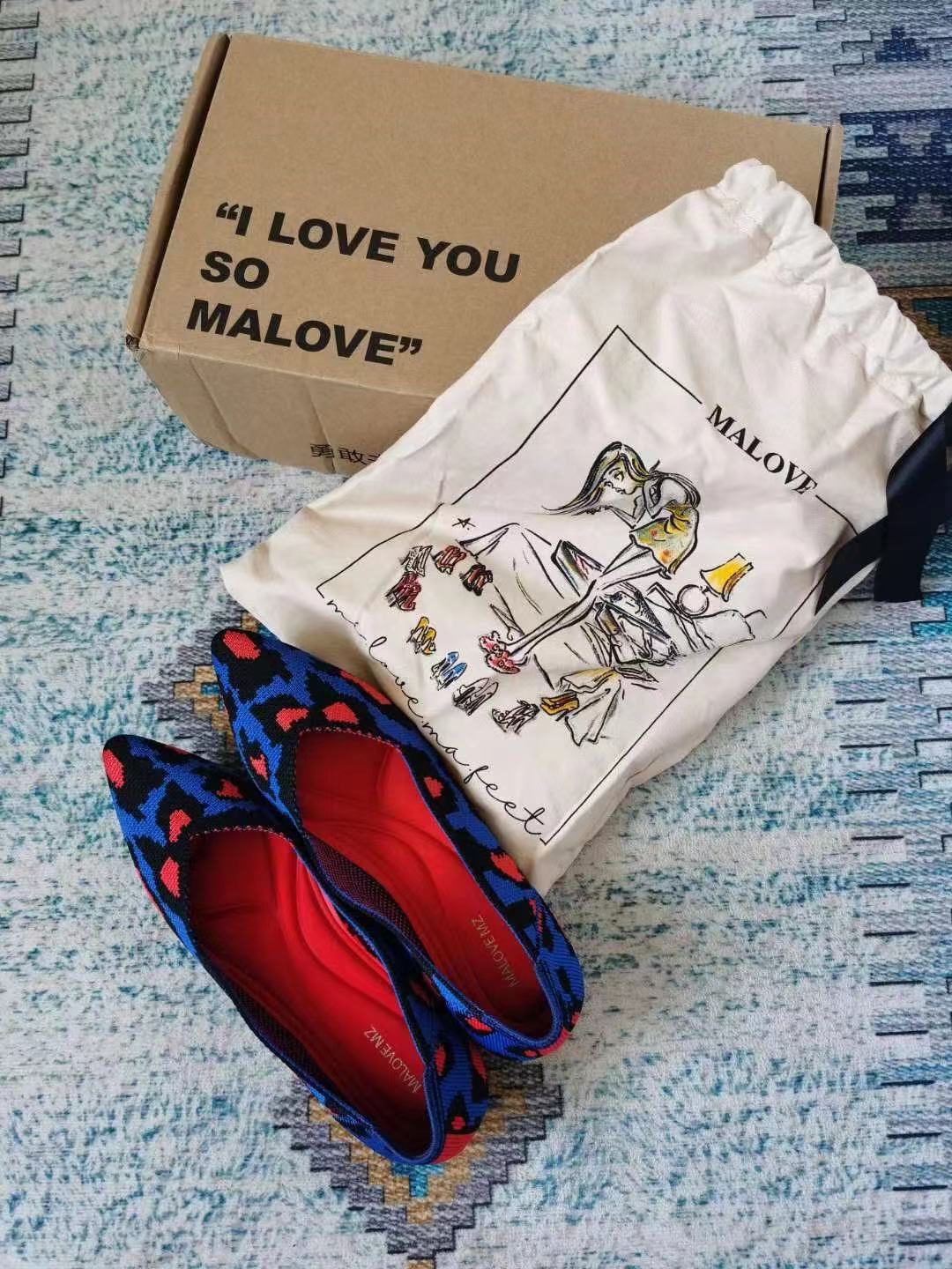 正品MaloveMZ针织平底鞋王妃鞋 豹纹款（原厂发货）